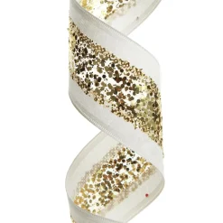 Gold Sequin Wired Christmas Ribbon Flash Sale