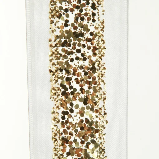 Gold Sequin Wired Christmas Ribbon Flash Sale