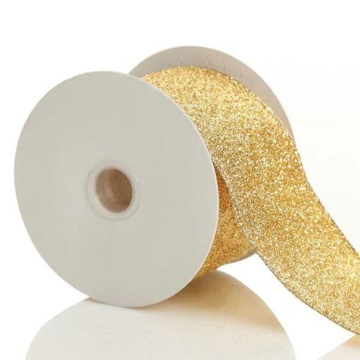 Gold Sparkle Glitter Ribbon Wired Edge - 6.3cm Best
