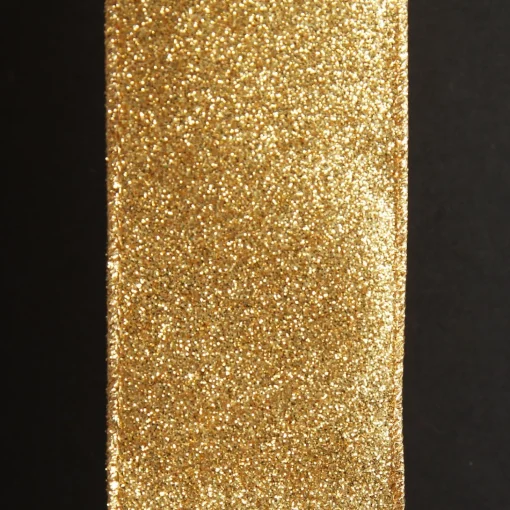 Gold Sparkle Glitter Ribbon Wired Edge - 6.3cm Best