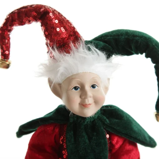 Green and Red Elf on Bauble Christmas Ornament New