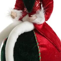 Green and Red Elf on Bauble Christmas Ornament New