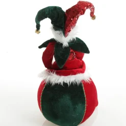 Green and Red Elf on Bauble Christmas Ornament New