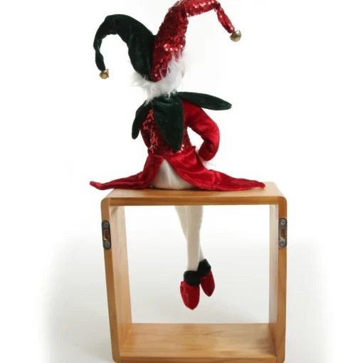 Green and Red Elf Sitting Christmas Ornament Discount