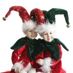 Green and Red Elf Sitting Christmas Ornament Discount