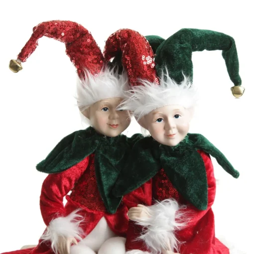 Green and Red Elf Sitting Christmas Ornament Discount