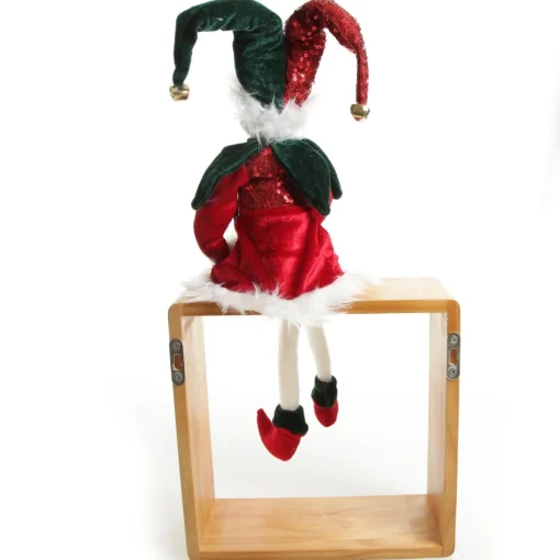 Green and Red Elf Sitting Christmas Ornament Discount