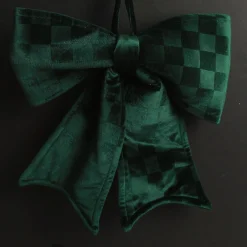Green Checked Padded Velour Bow Best Sale