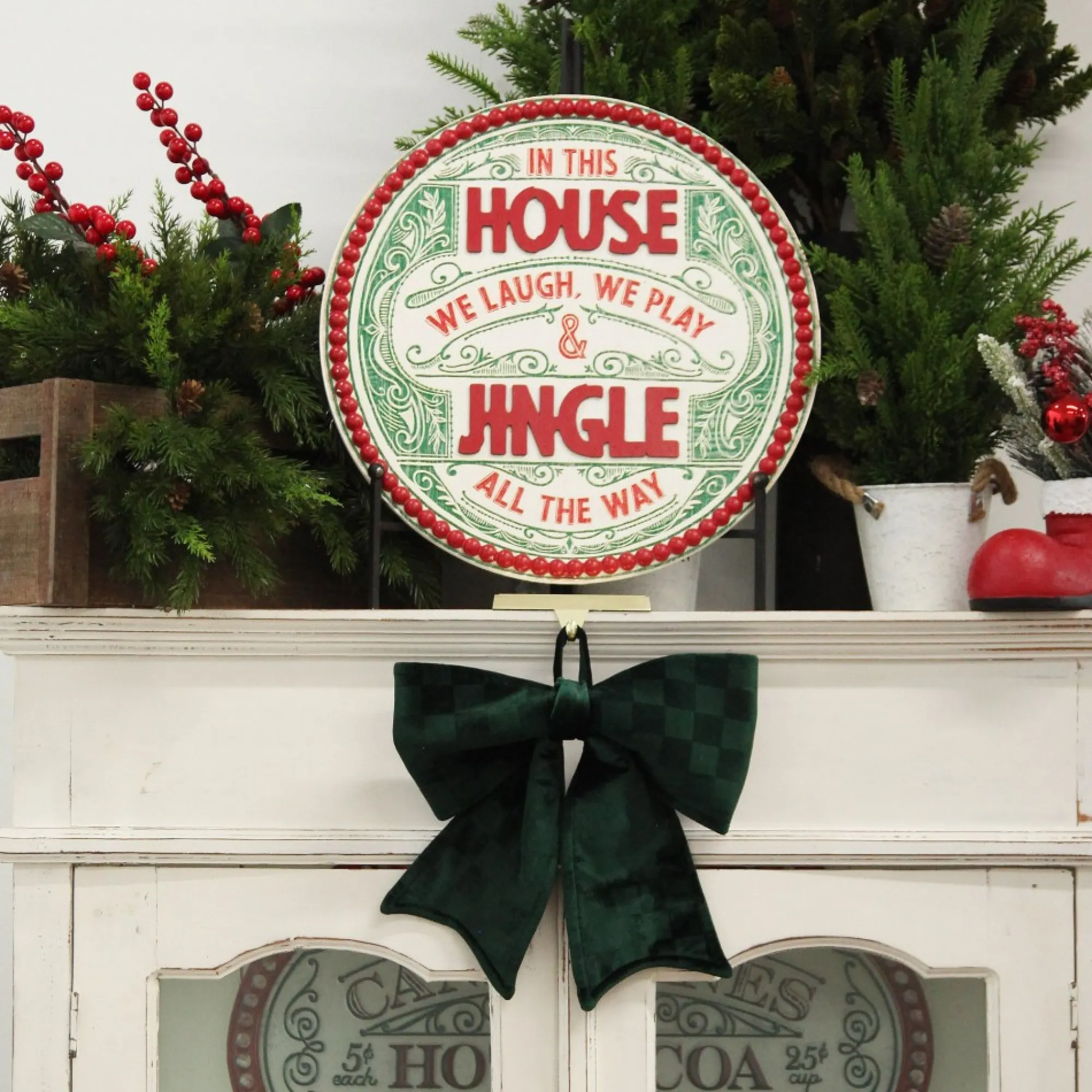 Green Checked Padded Velour Bow Best Sale