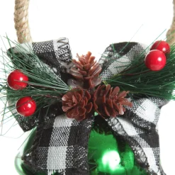 Green Christmas Bell Door Hanger with Black Buffalo Check Bow Store