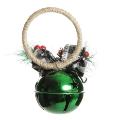 Green Christmas Bell Door Hanger with Black Buffalo Check Bow Store
