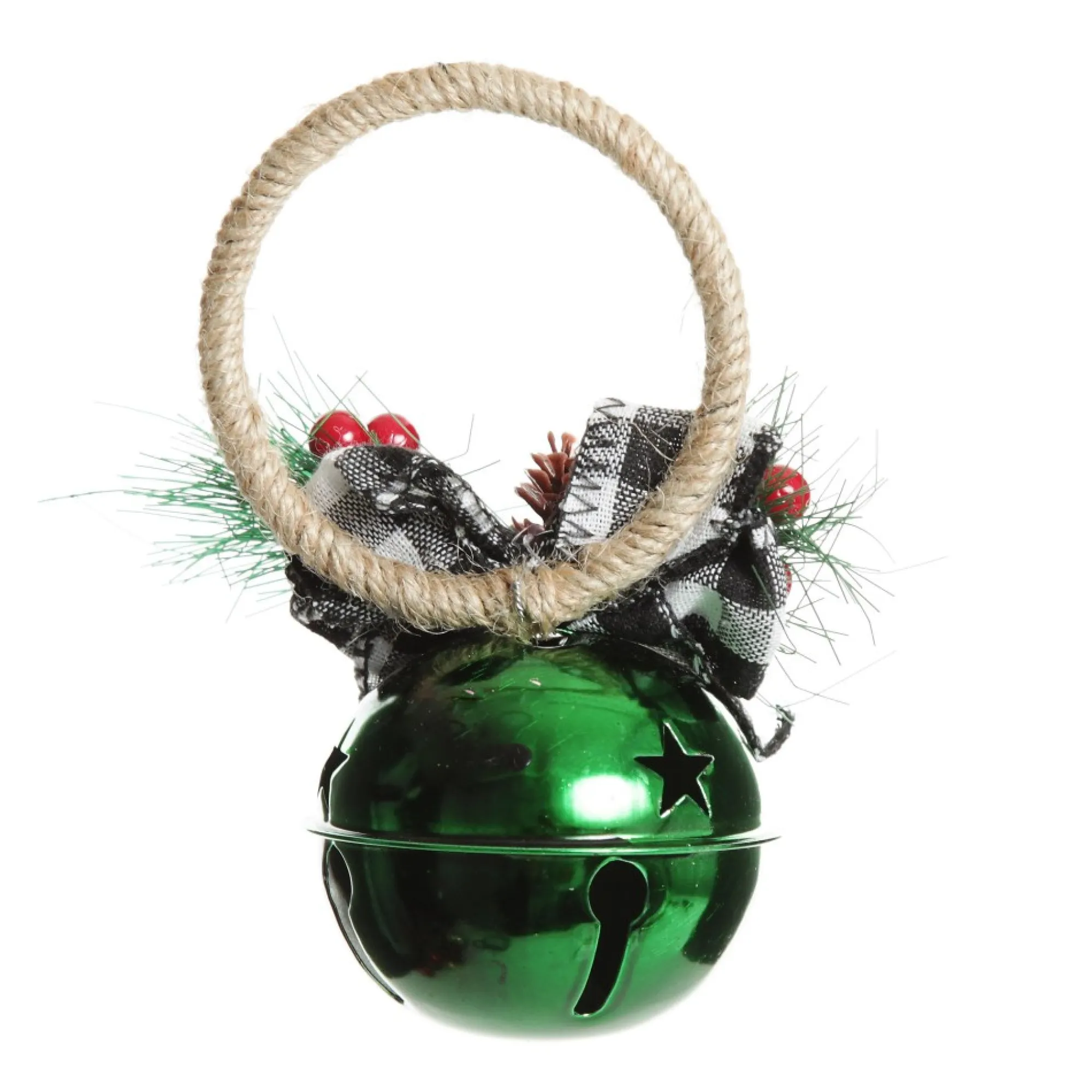 Green Christmas Bell Door Hanger with Black Buffalo Check Bow Store
