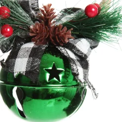 Green Christmas Bell Door Hanger with Black Buffalo Check Bow Store
