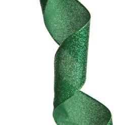 Green Sparkle Glitter Ribbon Wired Edge - 6.3cm Hot