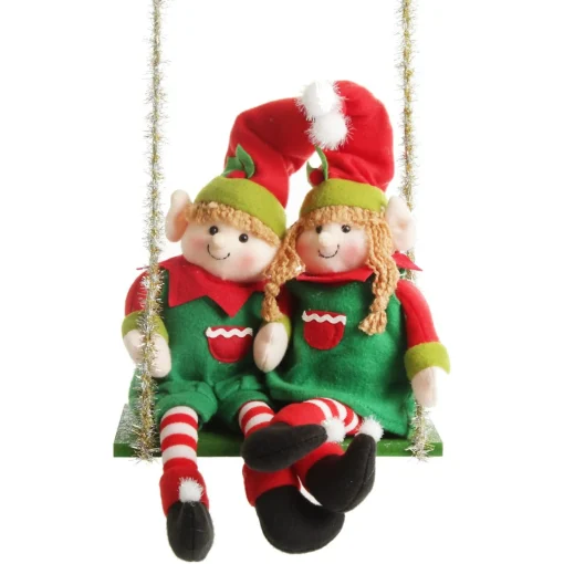 Green Tinsel Christmas Swing Ornament - Double Seat Outlet