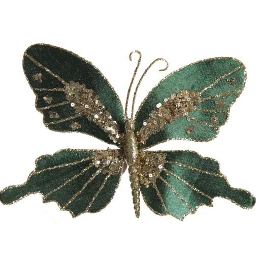 Green Velour and Glitter Butterfly Clip Discount