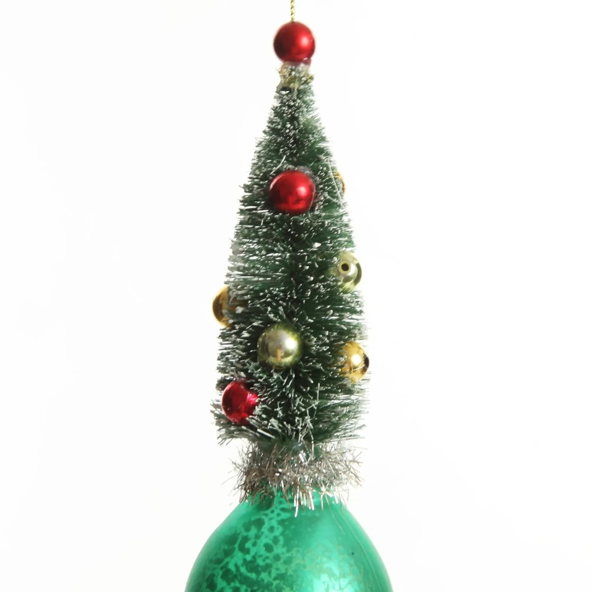 Green Vintage Glass Christmas Finial with Tree Outlet
