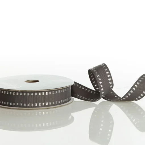 Grey & Silver Grossgrain Square Edge Wired Ribbon - 2.2cm Store