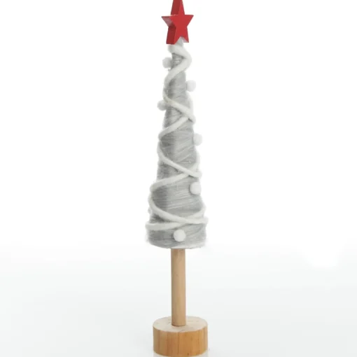 Grey and White Woolen Christmas Tree with Red Star New