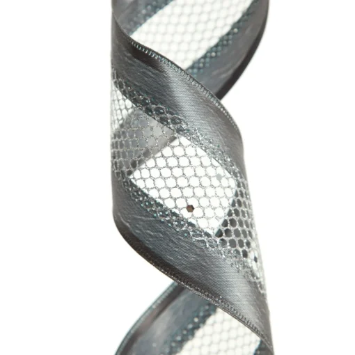 Gunmetal Grey Mesh with Satin Edge Wired Christmas Ribbon New
