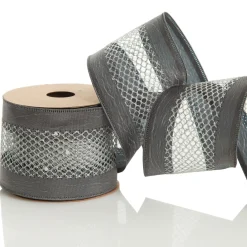 Gunmetal Grey Mesh with Satin Edge Wired Christmas Ribbon New
