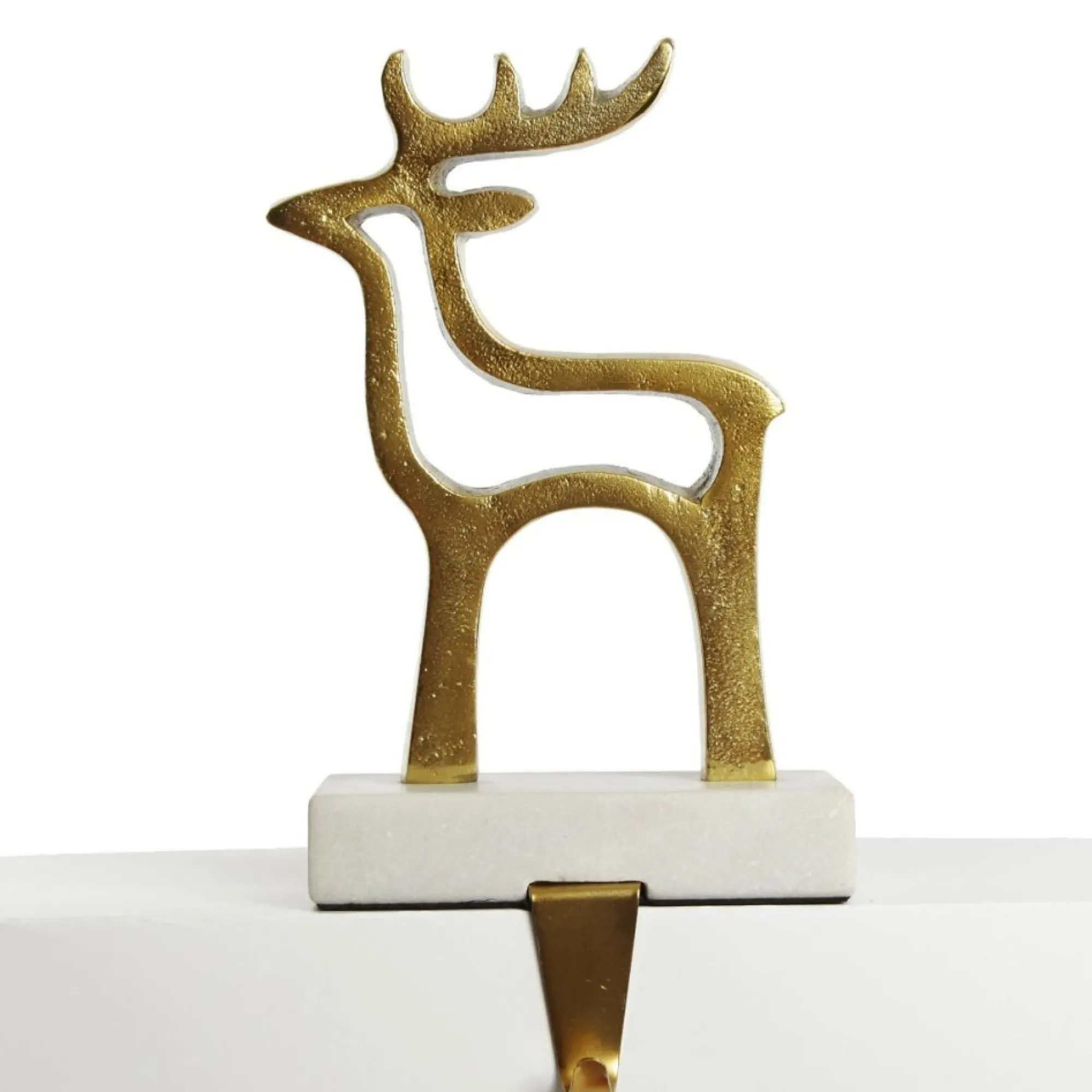Hollow Raw Gold Reindeer Christmas Stocking Hanger with Quartz Base Flash Sale