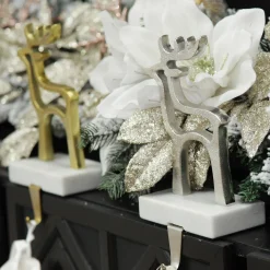 Hollow Raw Gold Reindeer Christmas Stocking Hanger with Quartz Base Flash Sale