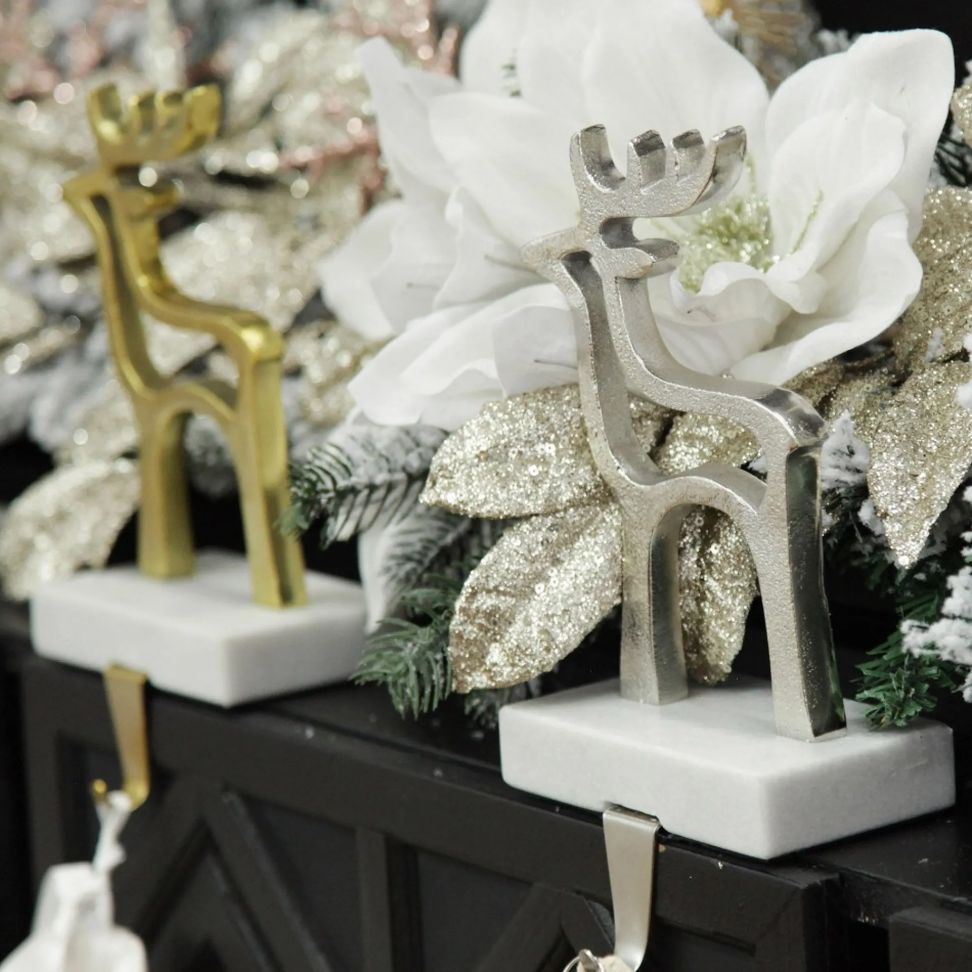 Hollow Raw Gold Reindeer Christmas Stocking Hanger with Quartz Base Flash Sale