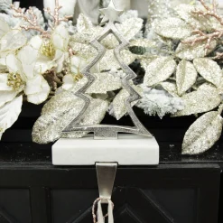 Hollow Raw Silver Tree Christmas Stocking Hanger with Quartz Base Cheap