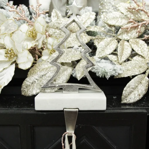 Hollow Raw Silver Tree Christmas Stocking Hanger with Quartz Base Cheap
