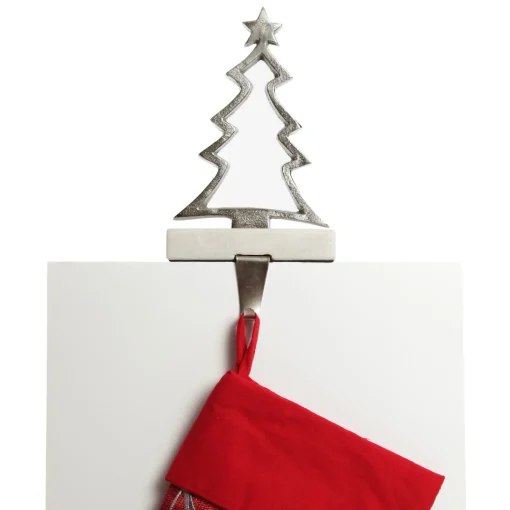 Hollow Raw Silver Tree Christmas Stocking Hanger with Quartz Base Cheap