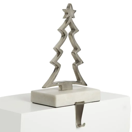 Hollow Raw Silver Tree Christmas Stocking Hanger with Quartz Base Cheap
