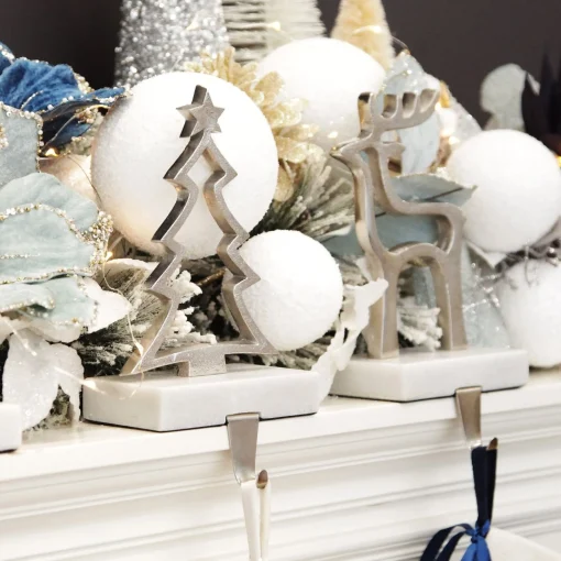 Hollow Raw Silver Tree Christmas Stocking Hanger with Quartz Base Cheap