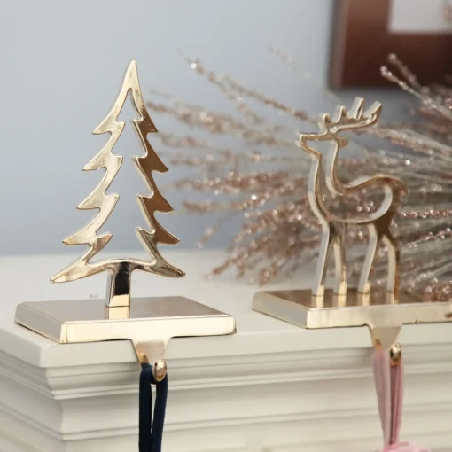 Hollow Rose Gold Reindeer Christmas Stocking Hanger Discount