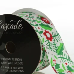 Holly & Berry Flowers Wired Ribbon New