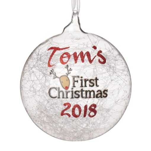 Icicle Glass Personalised Christmas Bauble - First Christmas Reindeer Fashion