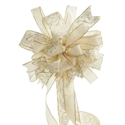 Ivory and Gold Glitter Deluxe Tree Topper Bow with Streamers Clearance