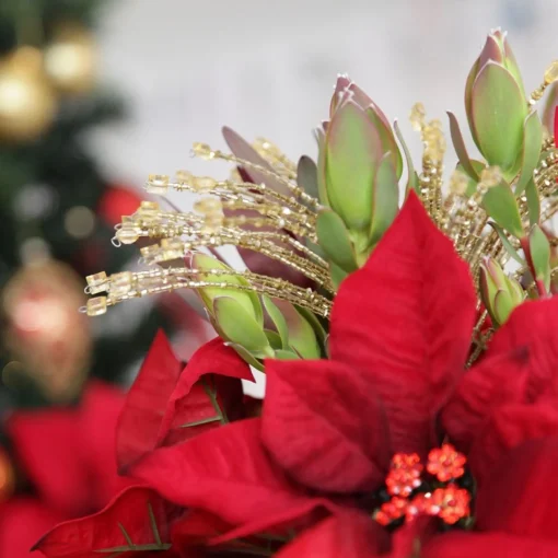 Jewelled Red Poinsettia Flower Pick - Medium Outlet