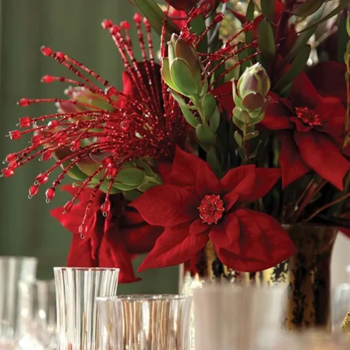 Jewelled Red Poinsettia Flower Pick - Medium Outlet