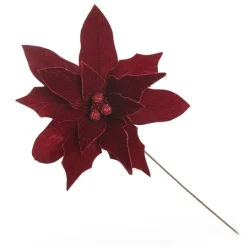 Large Burgundy Poinsettia Flower Stem with Glitter Trim Clearance