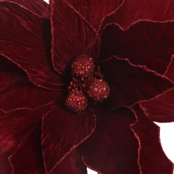 Large Burgundy Poinsettia Flower Stem with Glitter Trim Clearance