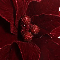 Large Burgundy Poinsettia Flower Stem with Glitter Trim Clearance