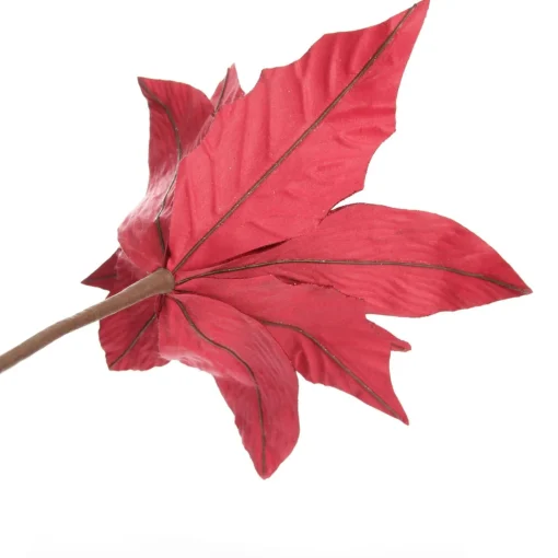 Large Burgundy Poinsettia Flower Stem with Glitter Trim Clearance