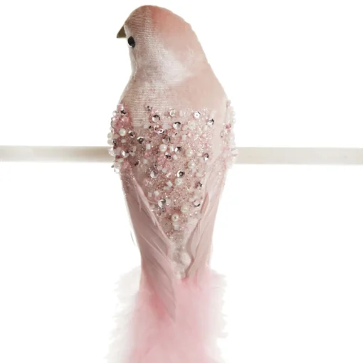Large Elegant Pink Velvet Bird with Sequins and Feather Tail Store