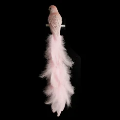 Large Elegant Pink Velvet Bird with Sequins and Feather Tail Store