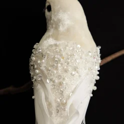 Large Elegant White Bird with Sequins and Feather Tail Flash Sale