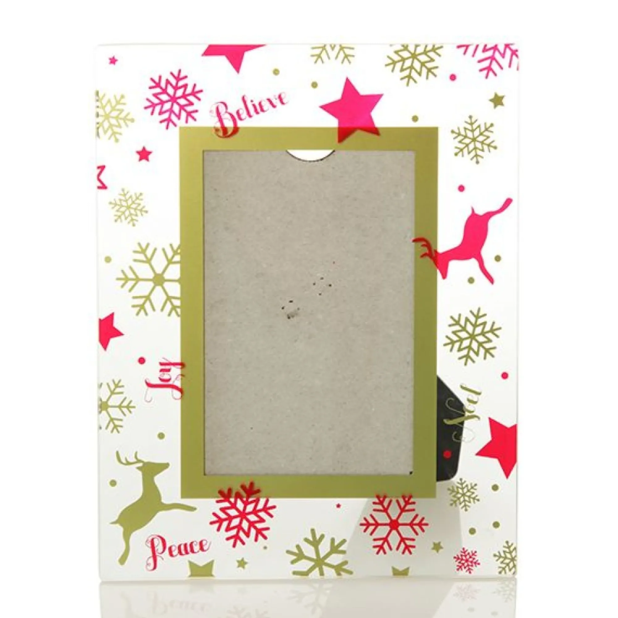 Large Glass Christmas Photo Frame - Red and Gold Snowflakes Outlet