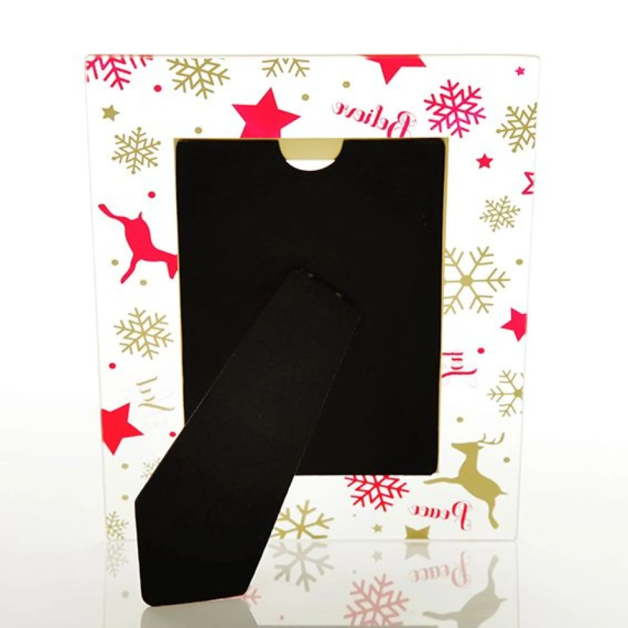 Large Glass Christmas Photo Frame - Red and Gold Snowflakes Outlet