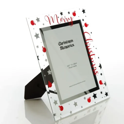 Large Glass Christmas Photo Frame - Stars and Baubles Best