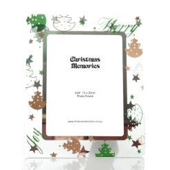 Large Glass Christmas Photo Frame - Gold and Green Trees Fashion
